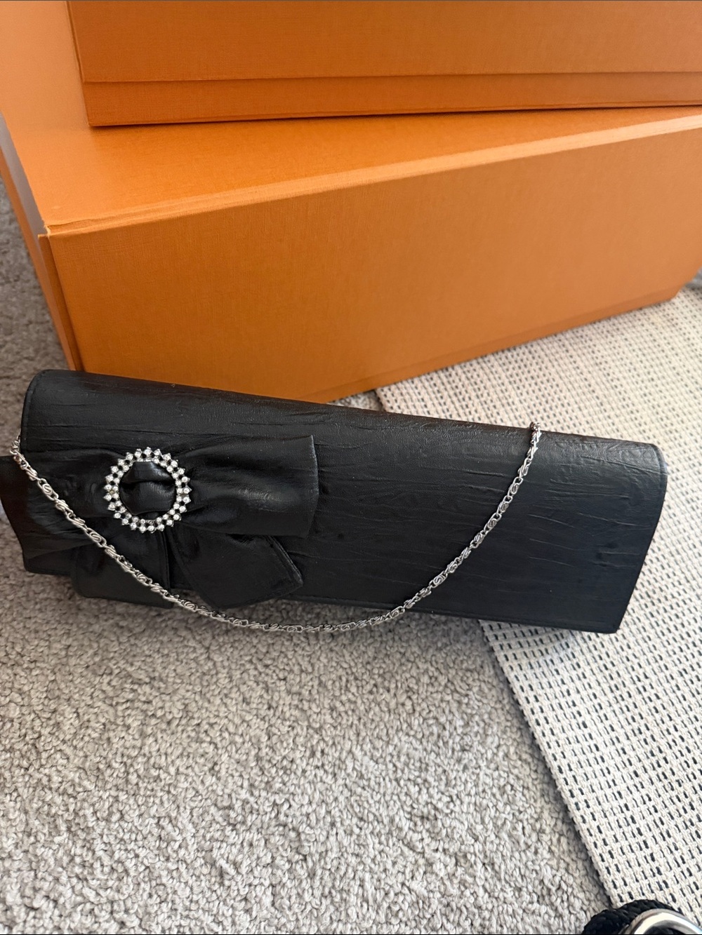 Icing Black Evening Clutch with Rhinestone Accent
